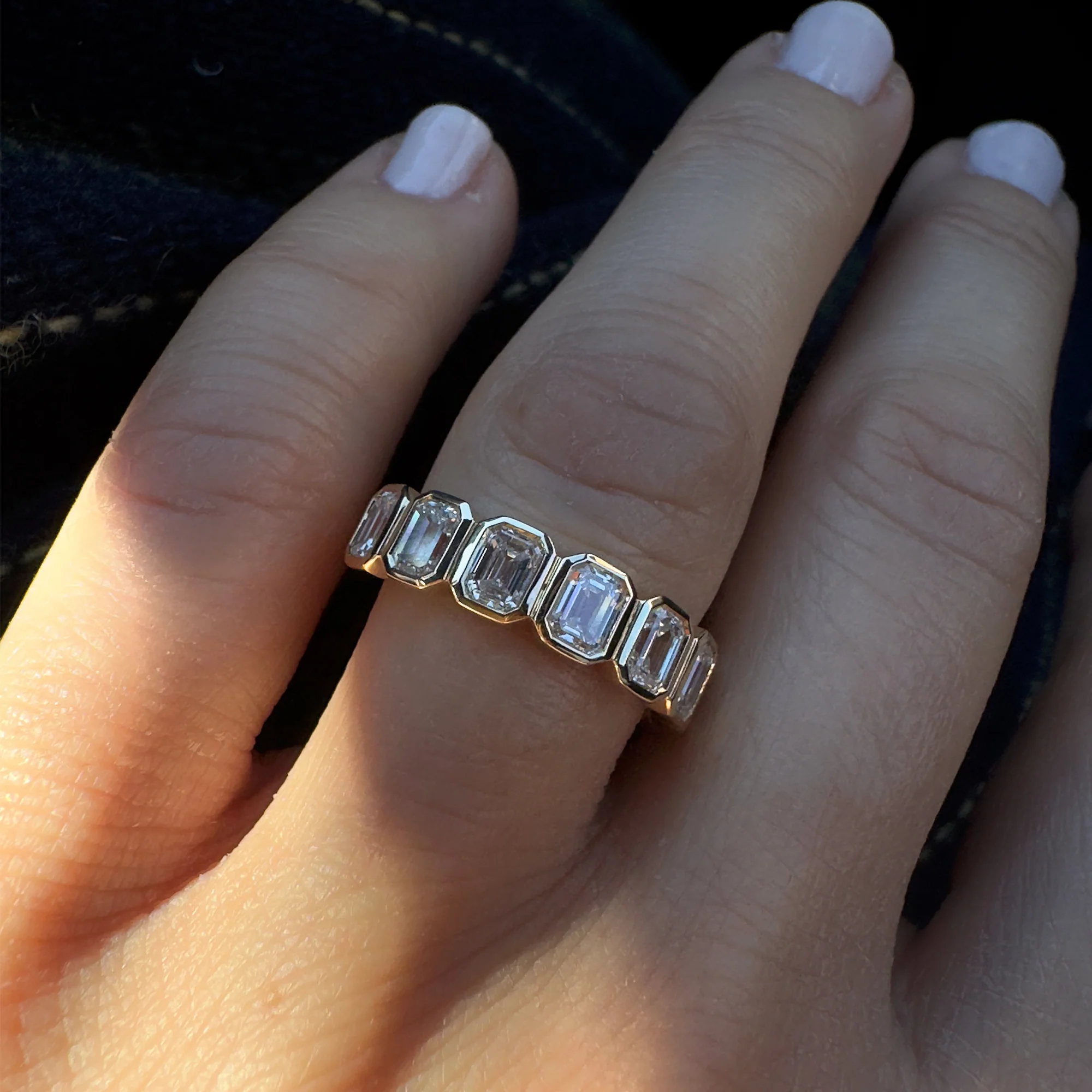 3.50 ctw 14k Bezel Setting Full Eternity Emerald Cut Lab Grown Diamond Wedding Ring - Nova - Image 3