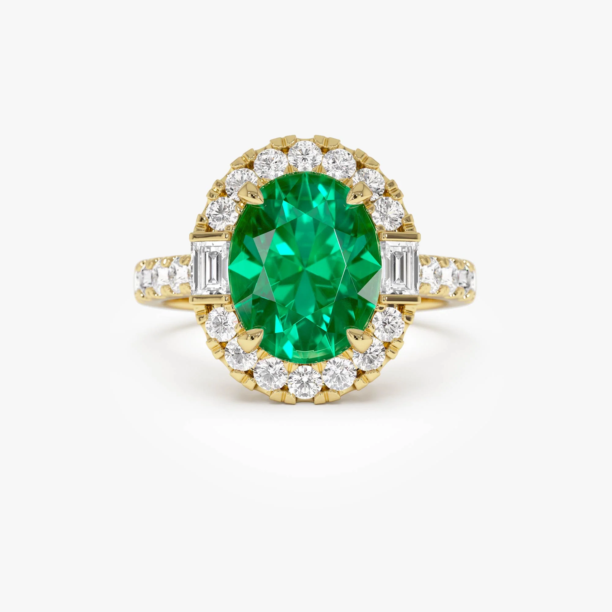 4.20 Ctw 14k Oval Shape Lab Grown Colombian Emerald and Diamond Halo Engagement Ring - Alma