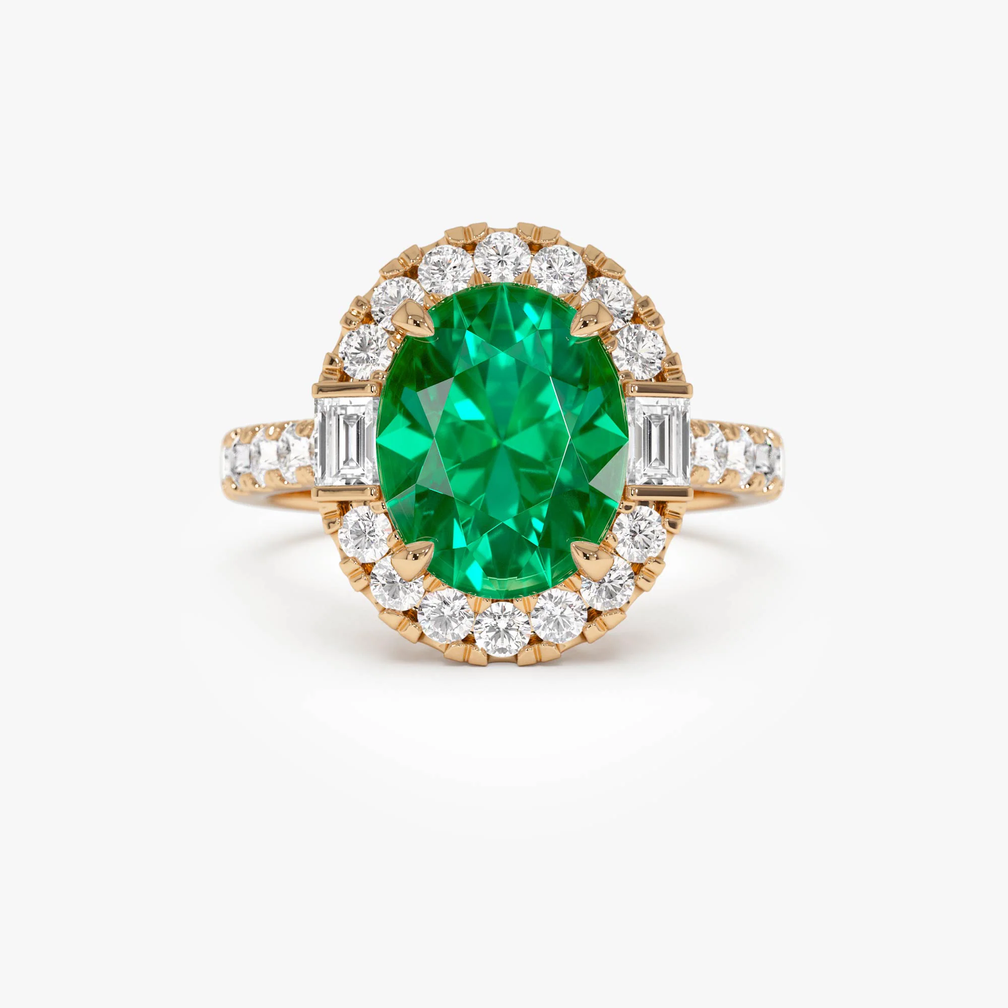 4.20 Ctw 14k Oval Shape Lab Grown Colombian Emerald and Diamond Halo Engagement Ring - Alma - Image 6