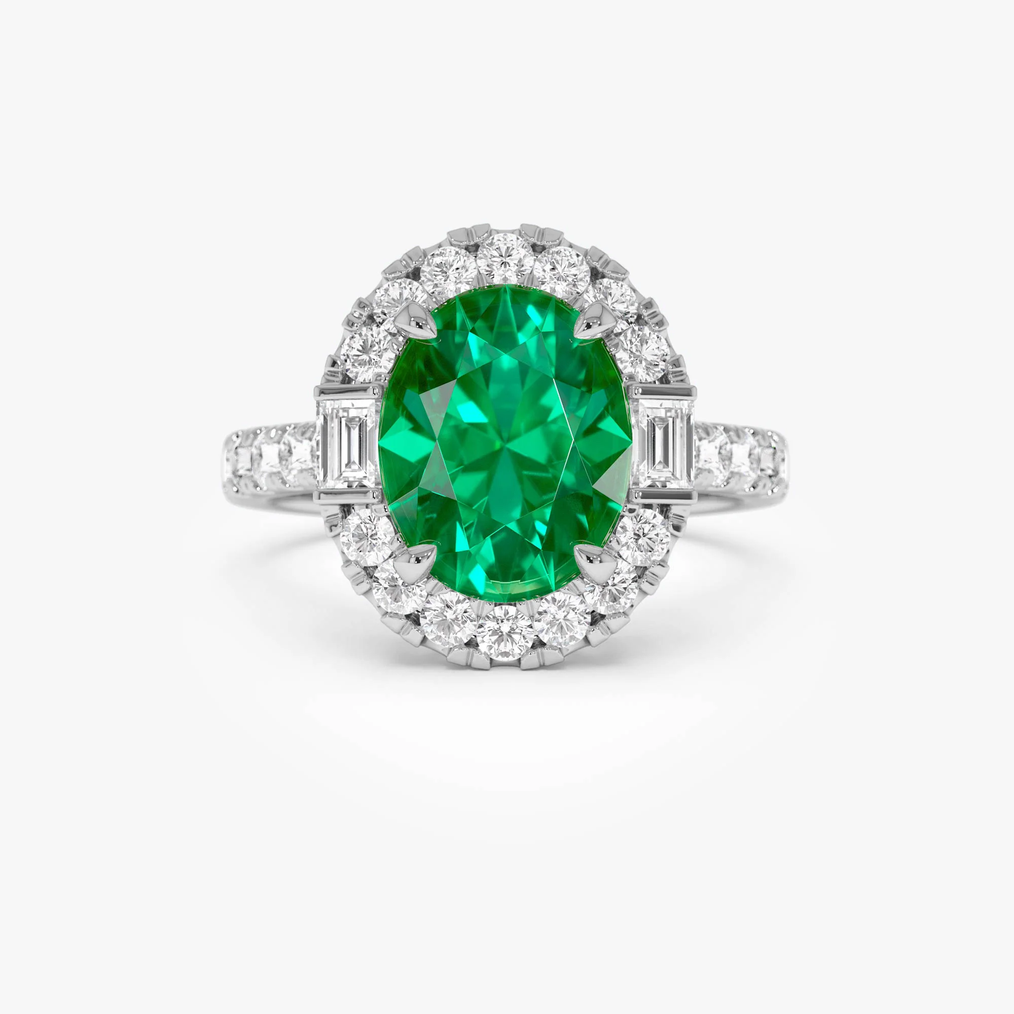 4.20 Ctw 14k Oval Shape Lab Grown Colombian Emerald and Diamond Halo Engagement Ring - Alma - Image 7