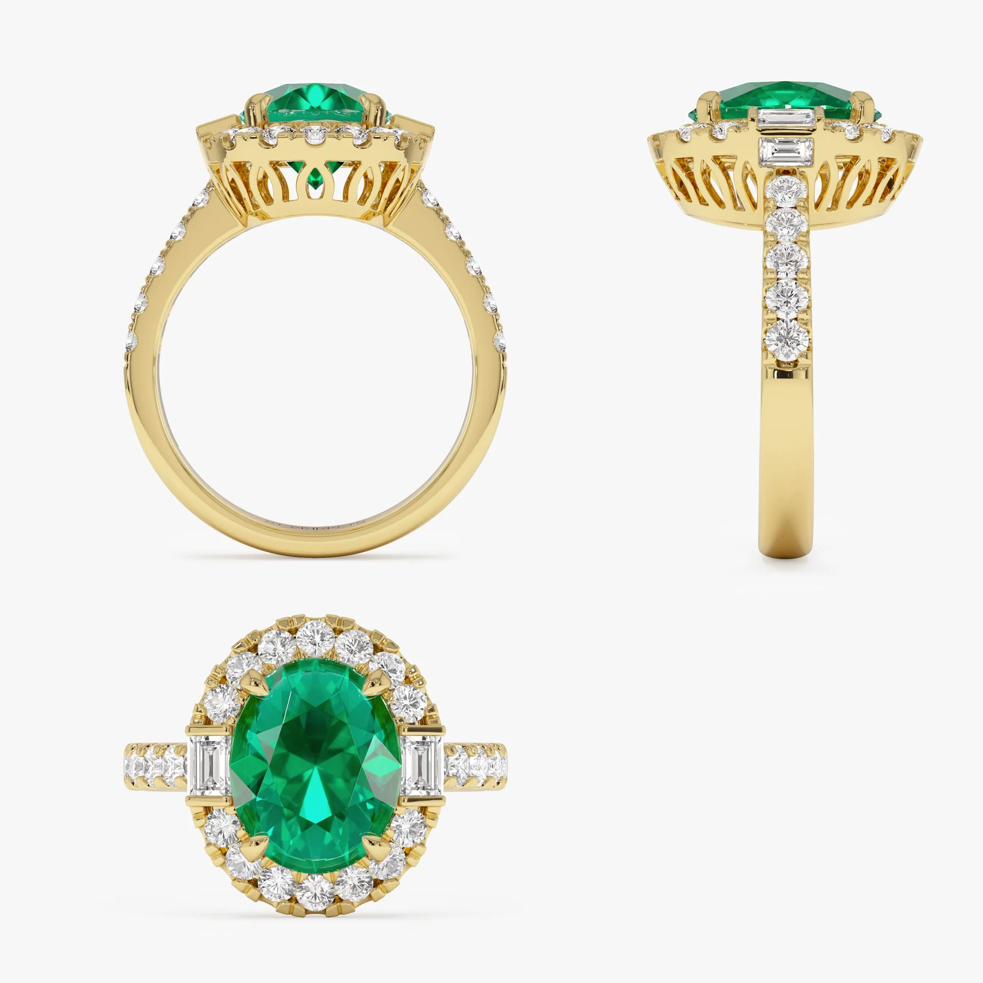 4.20 Ctw 14k Oval Shape Lab Grown Colombian Emerald and Diamond Halo Engagement Ring - Alma - Image 9