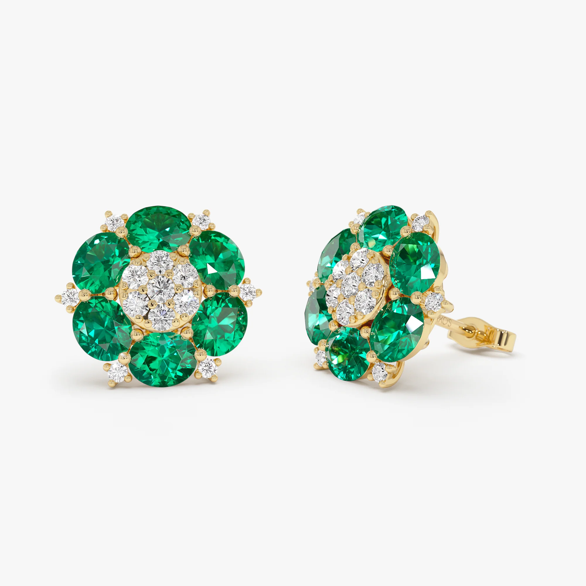 4.70 Ctw 14k Lab Grown  Emerald and Diamond Cluster Stud Earrings - Brina