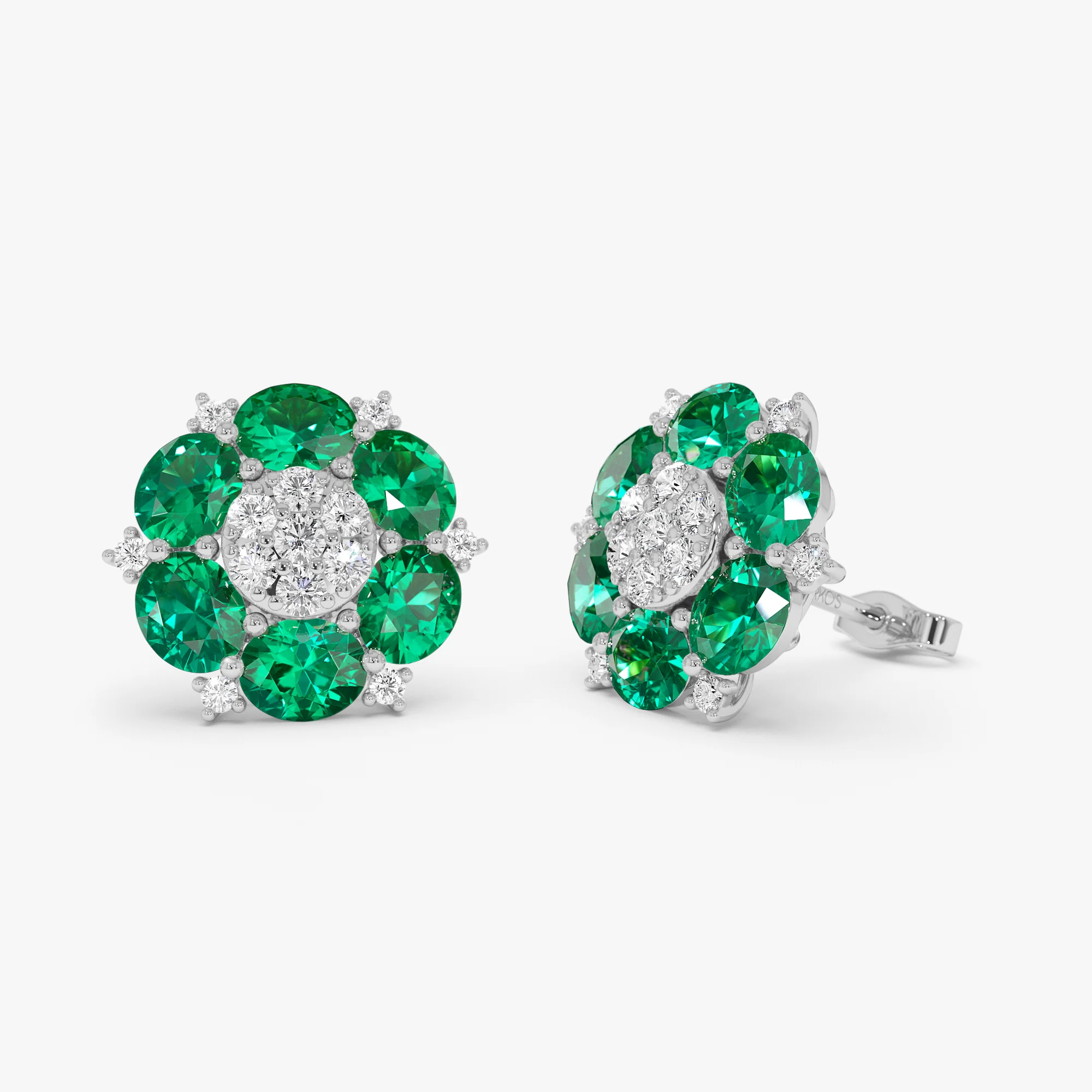4.70 Ctw 14k Lab Grown  Emerald and Diamond Cluster Stud Earrings - Brina - Image 6