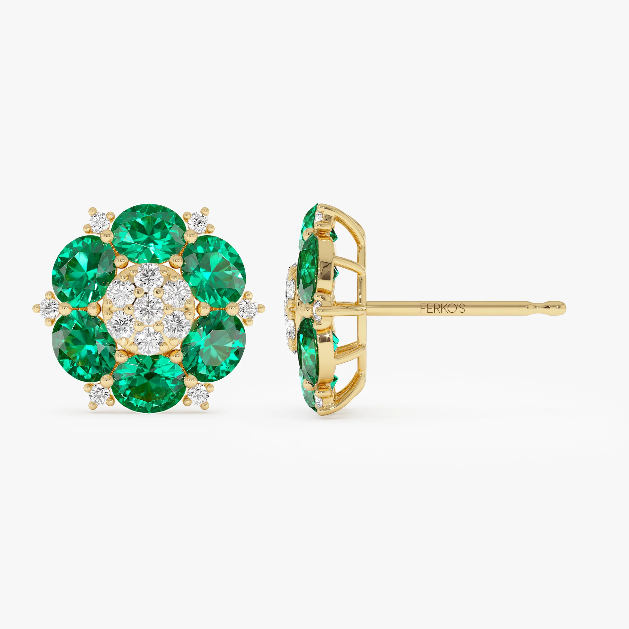 4.70 Ctw 14k Lab Grown  Emerald and Diamond Cluster Stud Earrings - Brina - Image 7