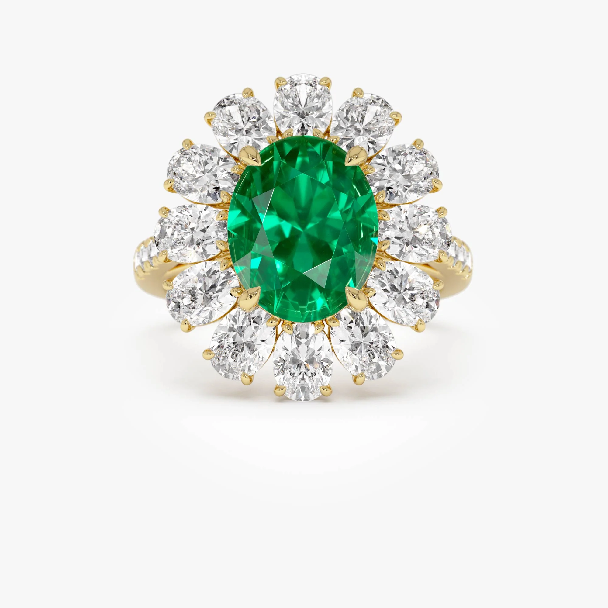 5.30 Ctw 14k Lab Grown Colombian Emerald and Oval Diamond Halo Statement Ring - Nysa