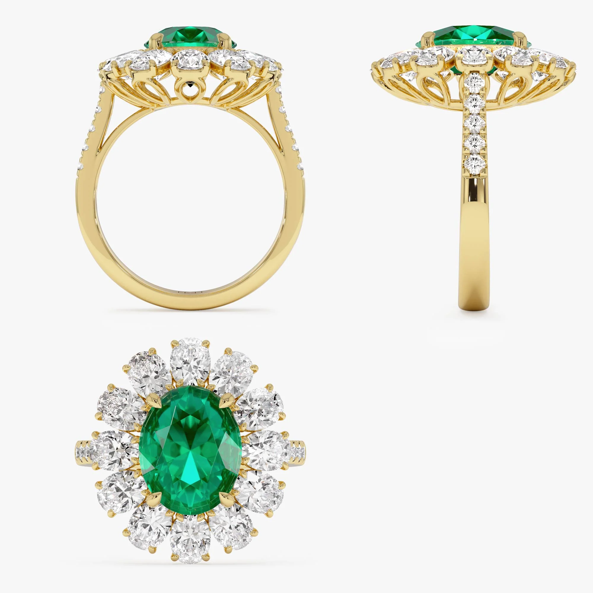 5.30 Ctw 14k Lab Grown Colombian Emerald and Oval Diamond Halo Statement Ring - Nysa - Image 10