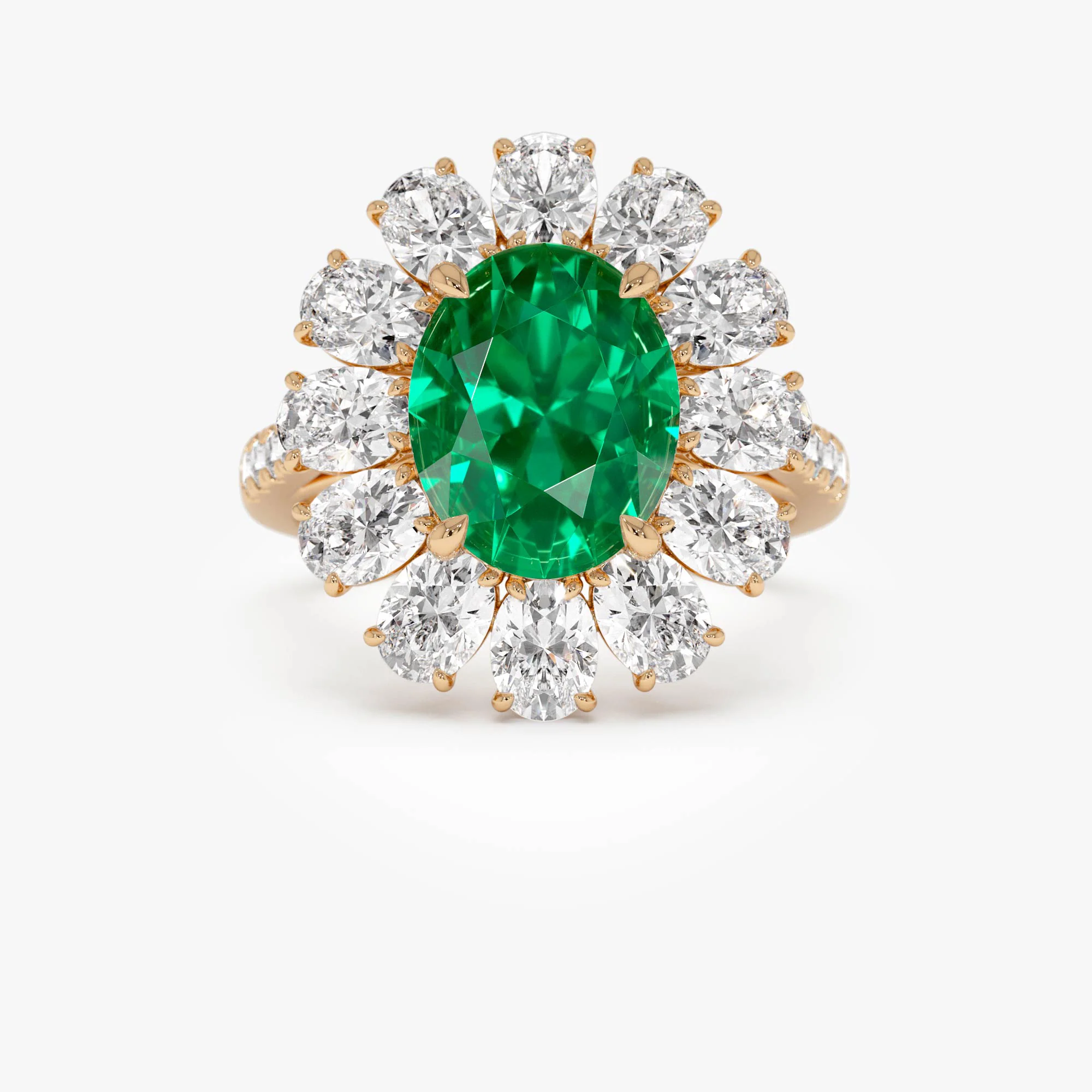 5.30 Ctw 14k Lab Grown Colombian Emerald and Oval Diamond Halo Statement Ring - Nysa - Image 7