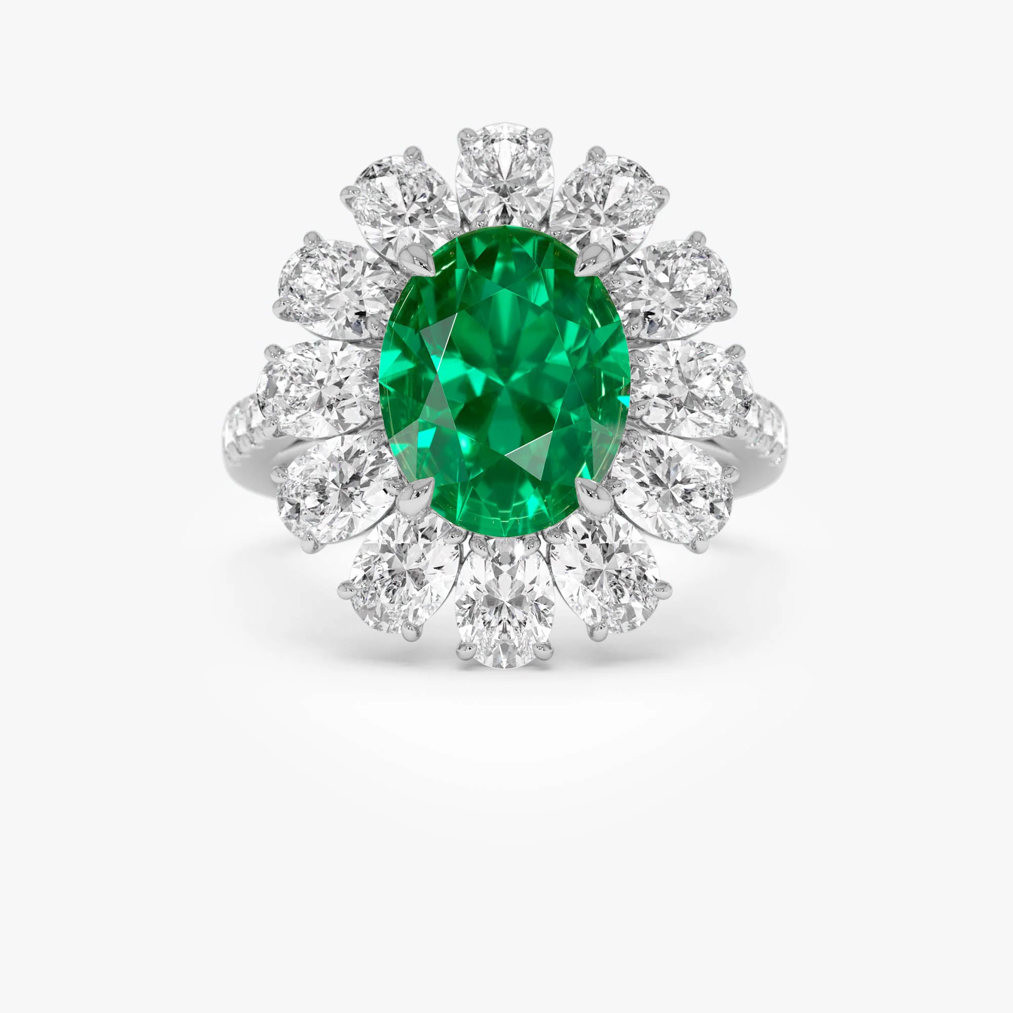 5.30 Ctw 14k Lab Grown Colombian Emerald and Oval Diamond Halo Statement Ring - Nysa - Image 8