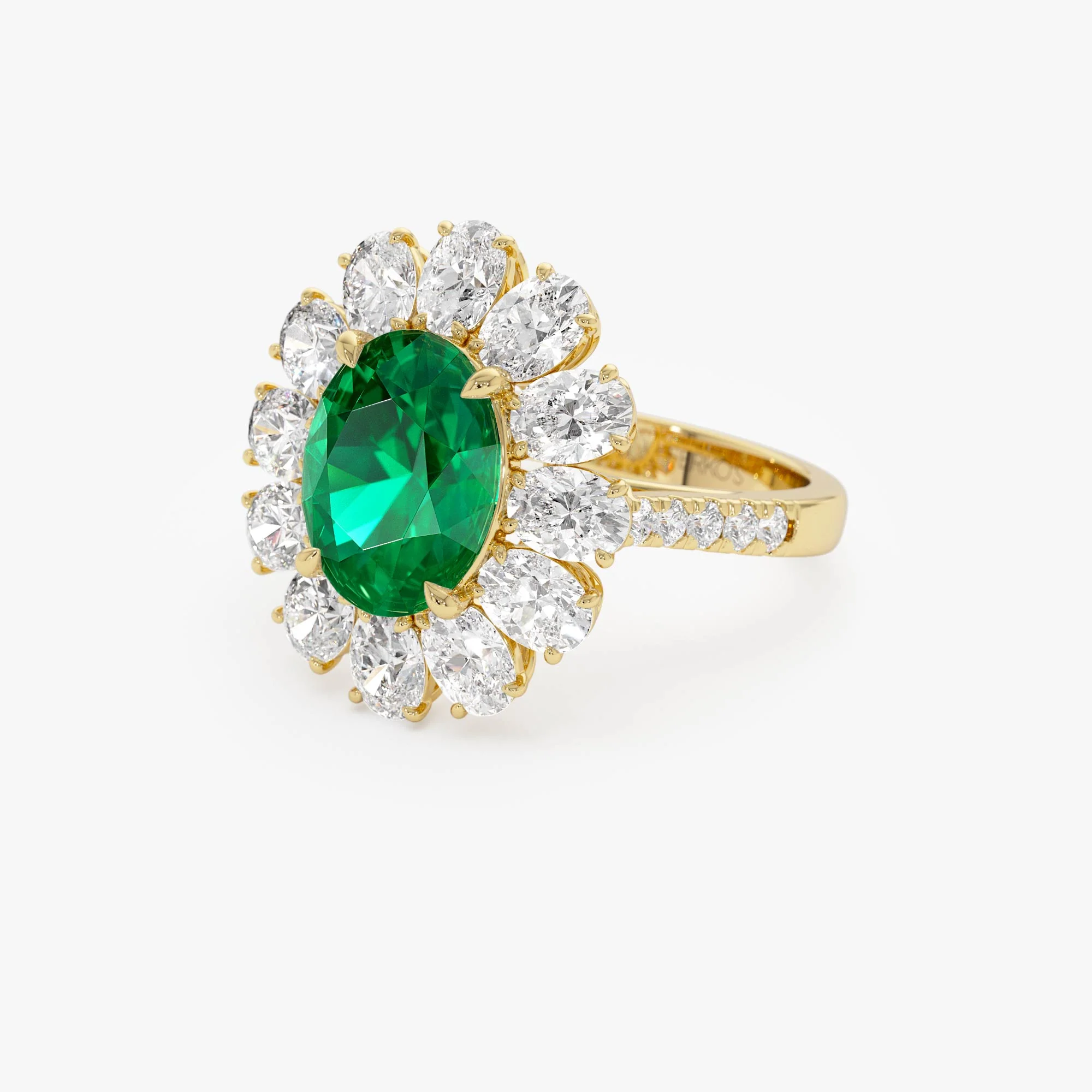 5.30 Ctw 14k Lab Grown Colombian Emerald and Oval Diamond Halo Statement Ring - Nysa - Image 9