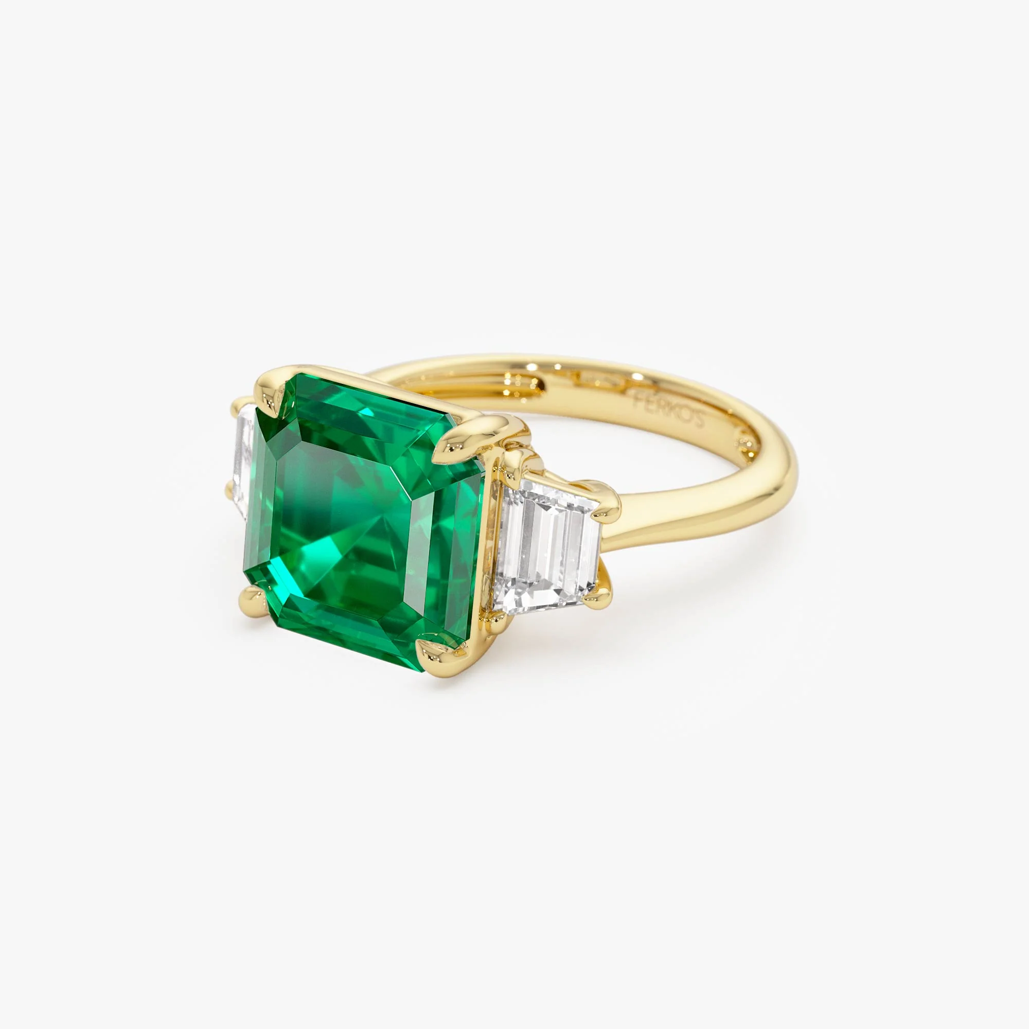 6.00 Ctw Lab Grown Colombian Emerald and Trapezoid Diamond Three Stone Engagement Ring - Demi - Image 10