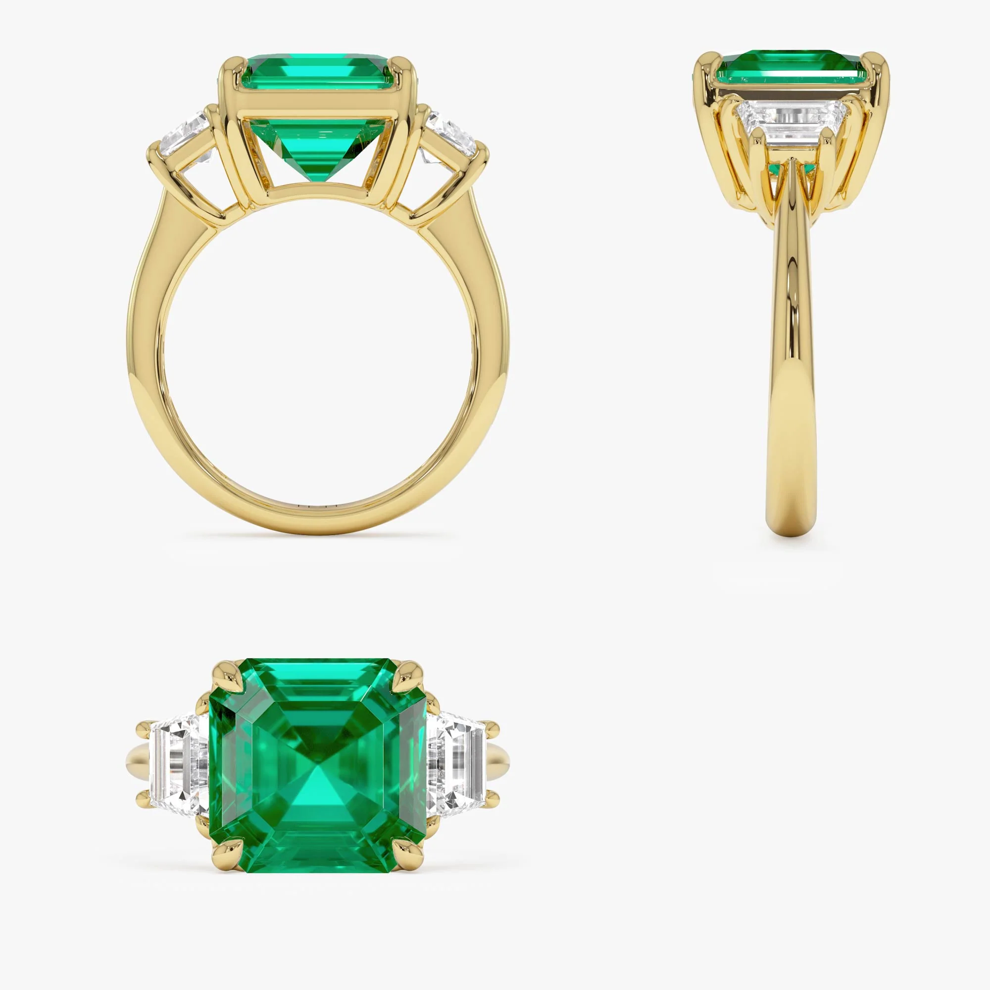 6.00 Ctw Lab Grown Colombian Emerald and Trapezoid Diamond Three Stone Engagement Ring - Demi - Image 11