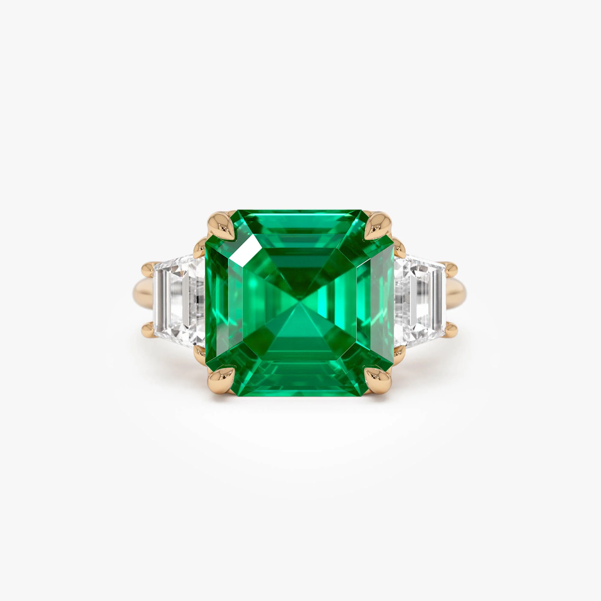 6.00 Ctw Lab Grown Colombian Emerald and Trapezoid Diamond Three Stone Engagement Ring - Demi - Image 8