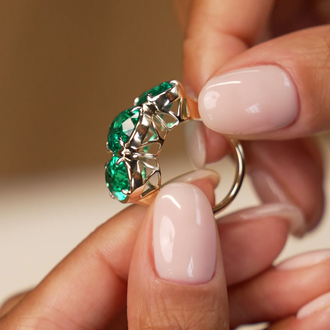9.15 Ctw 14k Lab Grown Colombian Emerald Three Stone Ring - Thea - Image 5