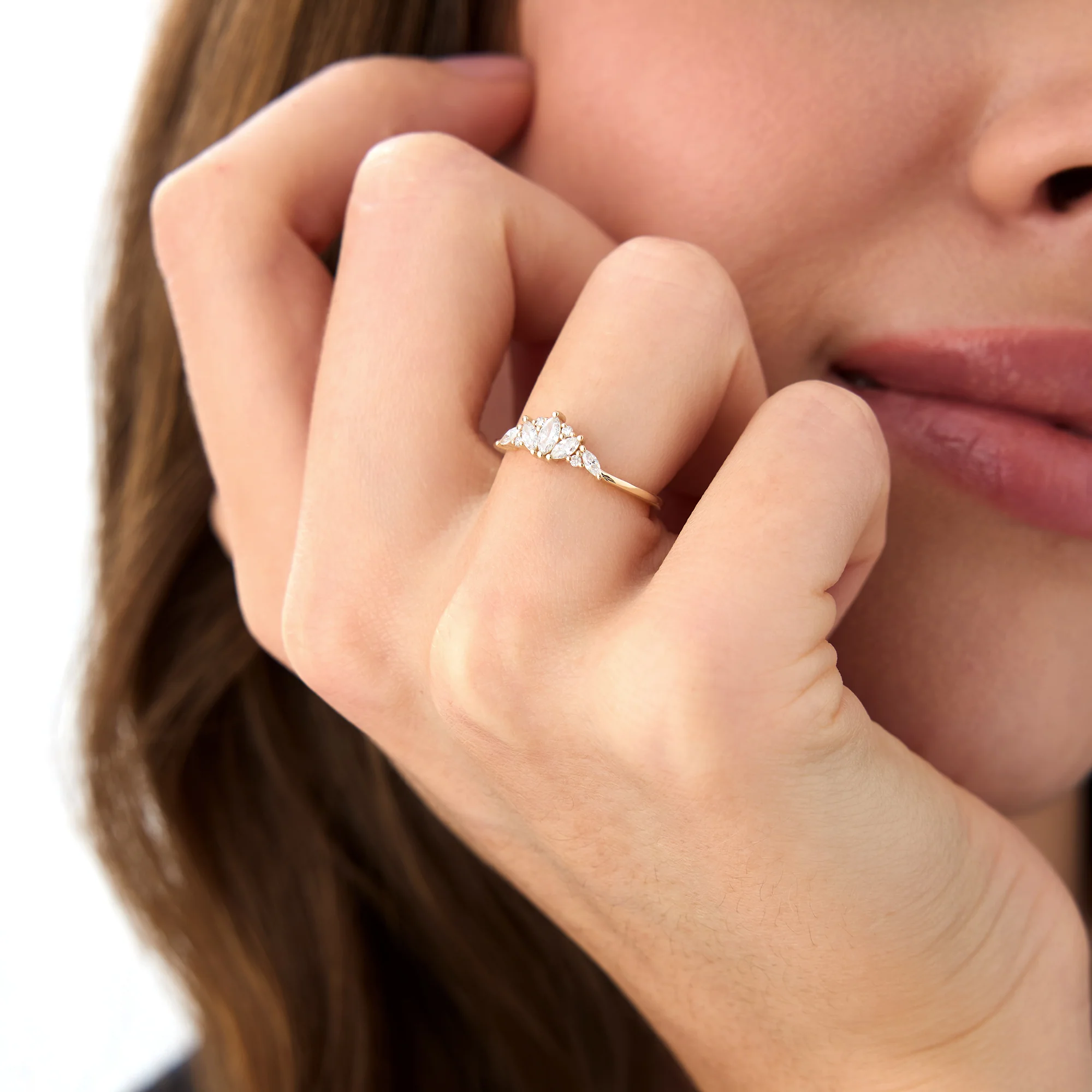14K Dainty Marquise Diamond Stacking Ring - Image 2