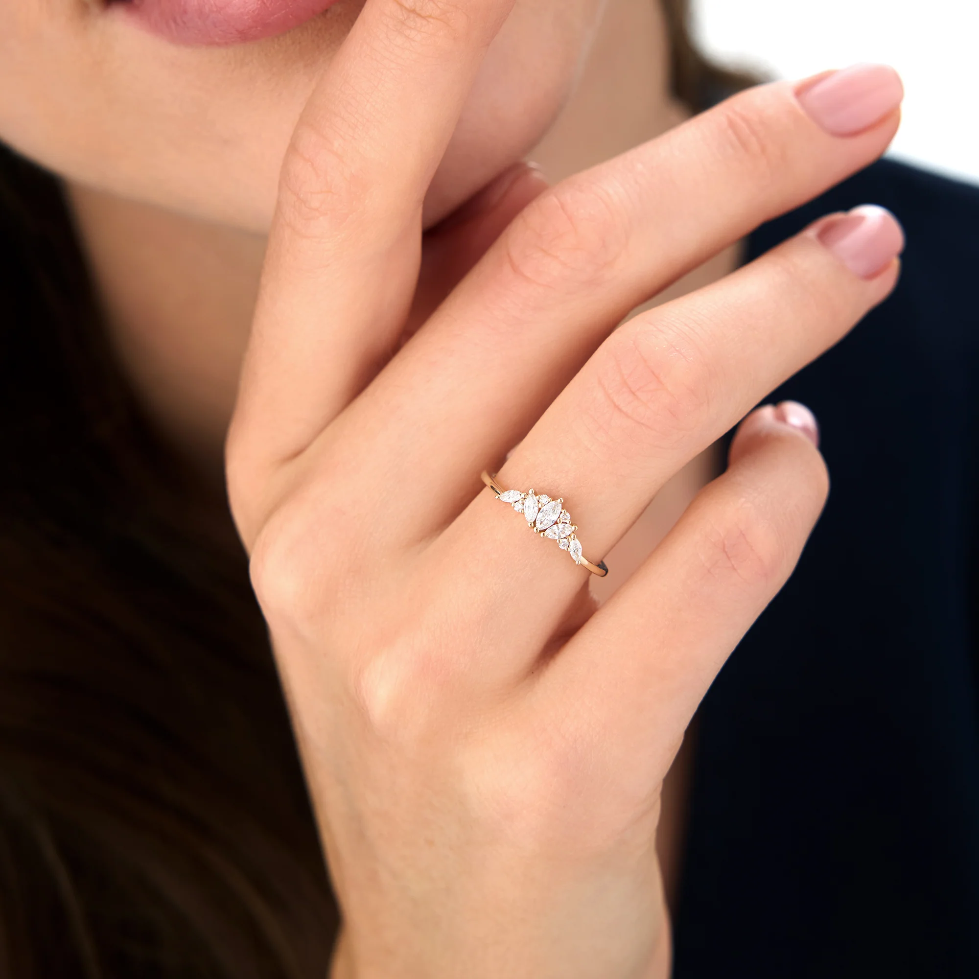 14K Dainty Marquise Diamond Stacking Ring - Image 3
