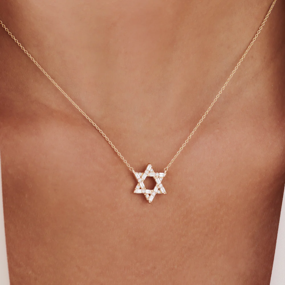 Baguette Diamond Star of David Necklace in 14K - Image 3