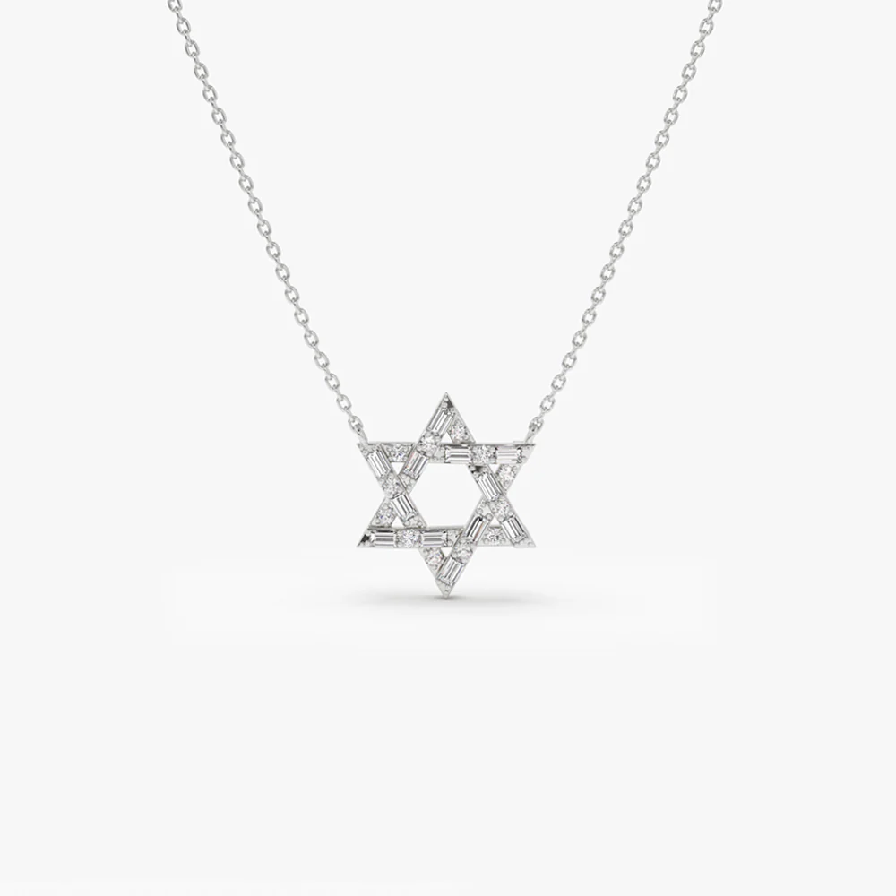 Baguette Diamond Star of David Necklace in 14K - Image 5
