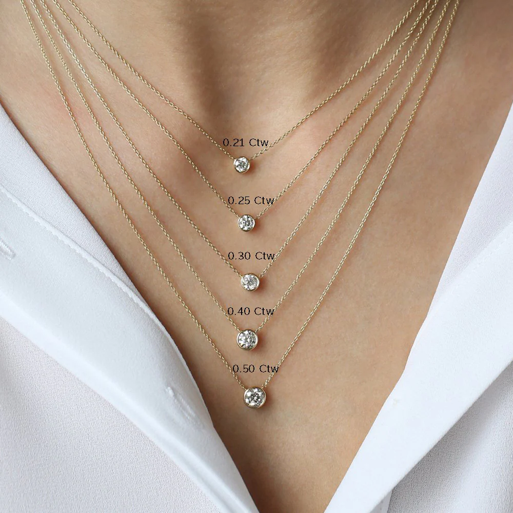 14K 0.20-0.50 ctw Bezel Set Diamond Solitaire Necklace - Image 5