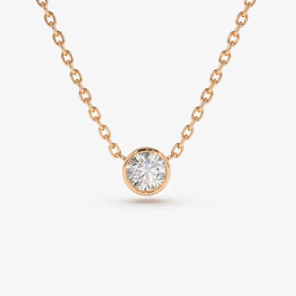 14K 0.20-0.50 ctw Bezel Set Diamond Solitaire Necklace - Image 6