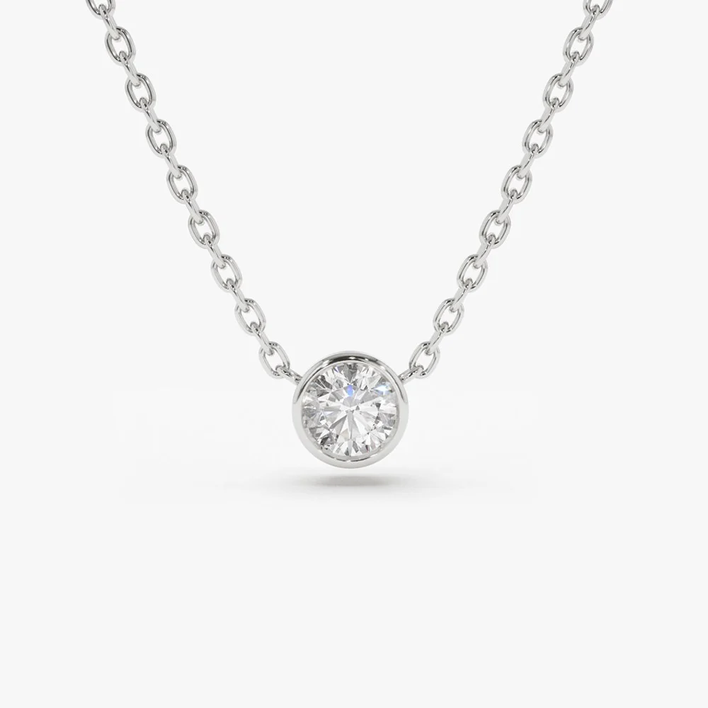 14K 0.20-0.50 ctw Bezel Set Diamond Solitaire Necklace - Image 7