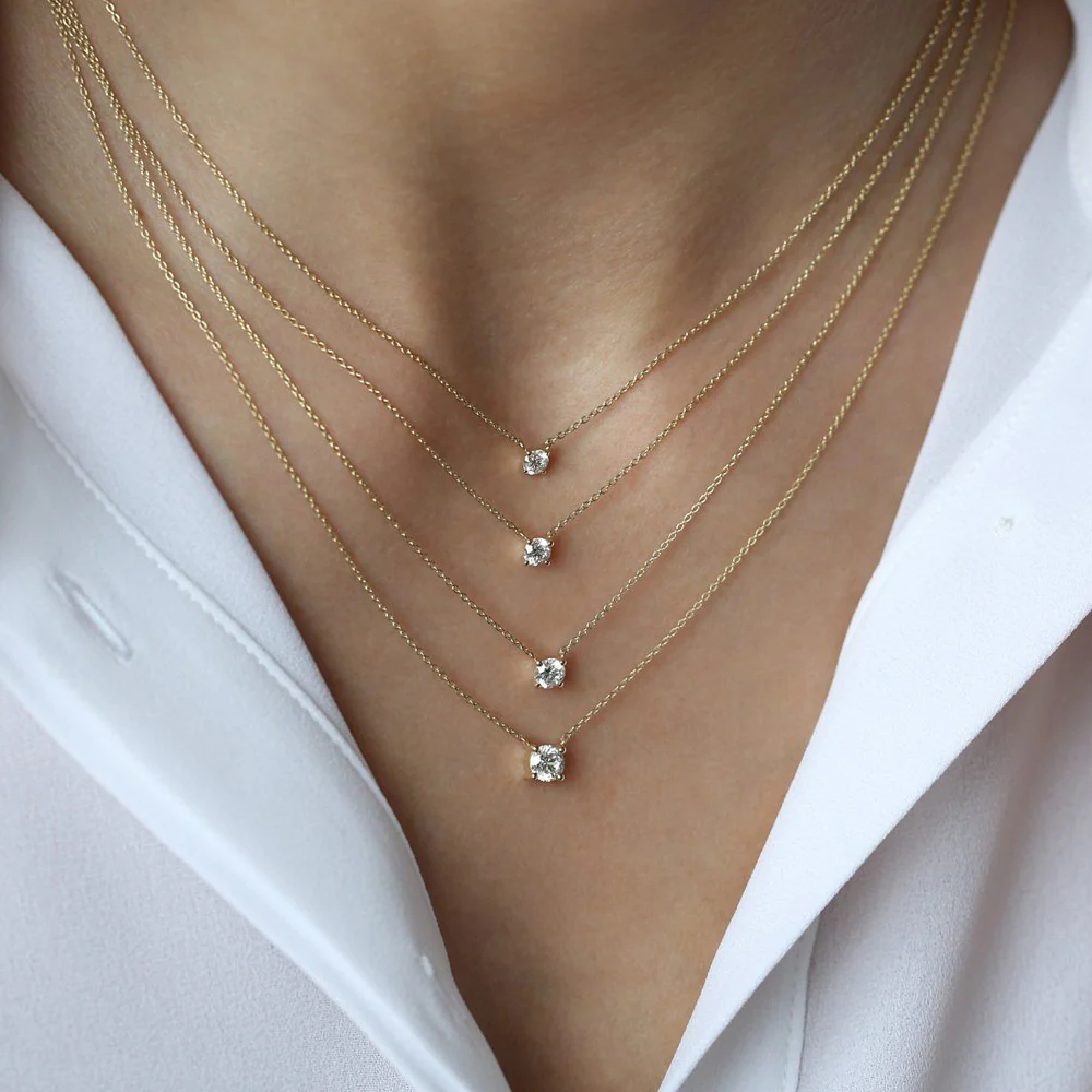 14K 0.20-0.50 ctw Prong Setting Diamond Solitaire Necklace - Image 5