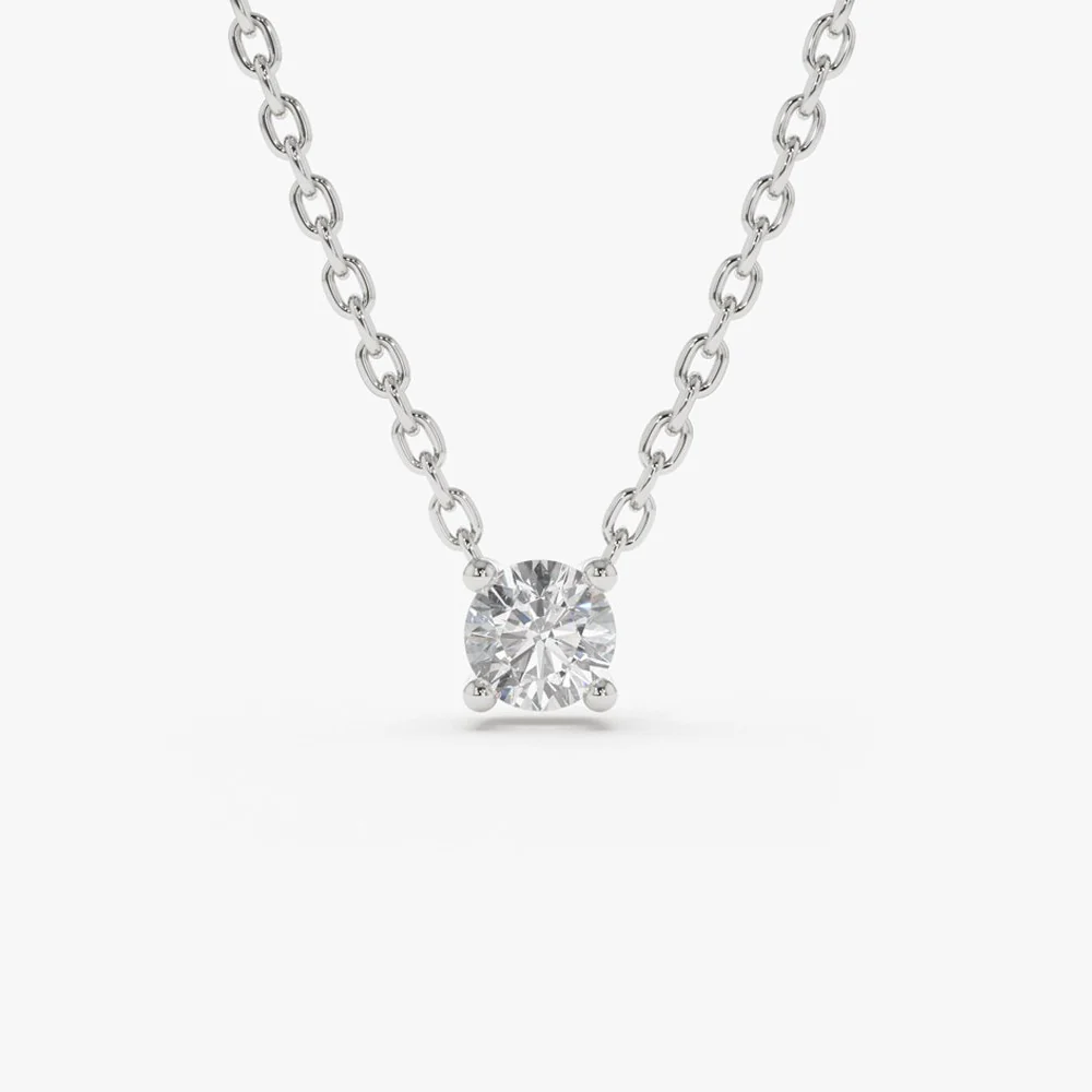 14K 0.20-0.50 ctw Prong Setting Diamond Solitaire Necklace - Image 7