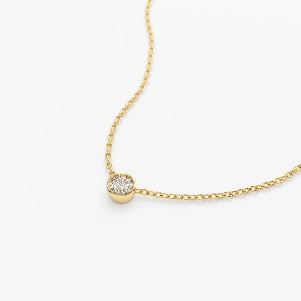14K Gold Bezel Set Diamond Solitaire Necklace - Image 5